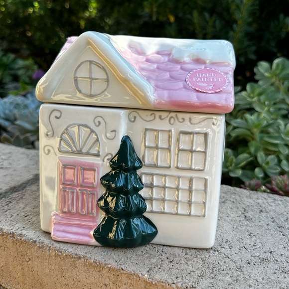 Peppermint & Pine pastel pink Christmas Holiday cookie jar. New. - Picture 3 of 7